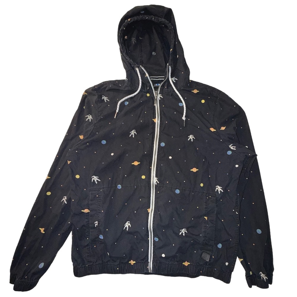 Denim & Flower Ricky Singh Mens Space Astronaut Print Hooded Jacket Black Size M